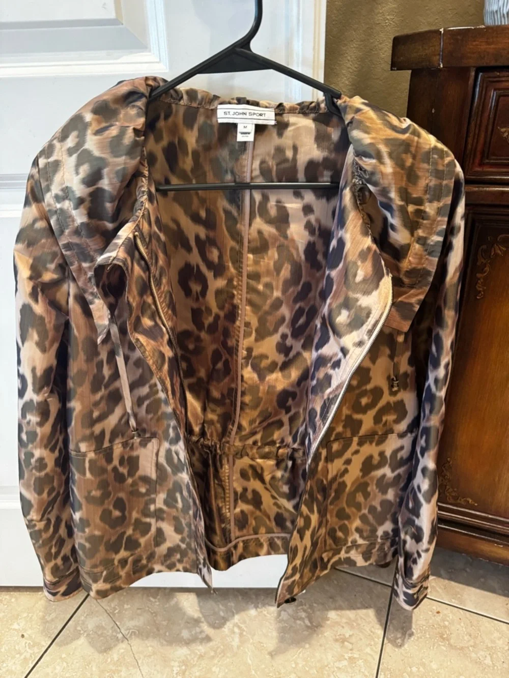 St. John Sport Leopard Satin Jacket - Brown Animal Print - Picture 6 of 6